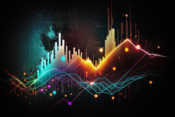 Obraz na płótnie Canvas Tech Financials: Stock Illustration of Market Chart Lines in neon colors. Ai generated.
