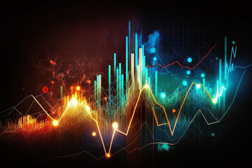 Tech Financials: Stock Illustration of Market Chart Lines in neon colors. Ai generated.
