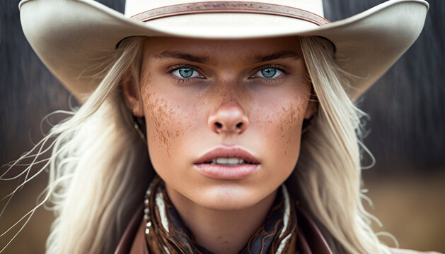 portrait of a woman, The Cowboy Way: Stylish Cowgirl Portrait, image created with ia