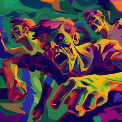 Group of zombies. Illustration. Generative AI