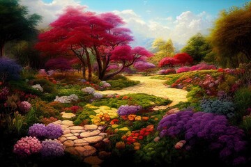 Colorful landscape painting. Illustration. Generative AI