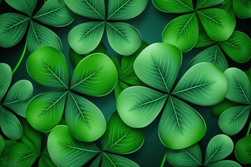 Obraz na płótnie Canvas Saint Patrick's day green background. Green clover leaves pattern illustration