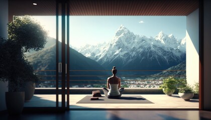 Woman doing yoga or meditation, Generative AI