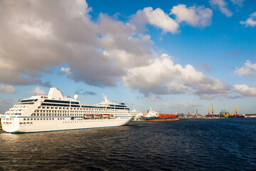 Cruise ships moored in the port.