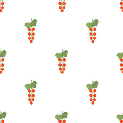 Seamless pattern with red currant branch and green leaves in flat style