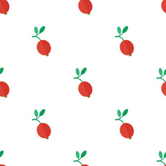 Seamless pattern with fresh cranberries and green leaves in flat style