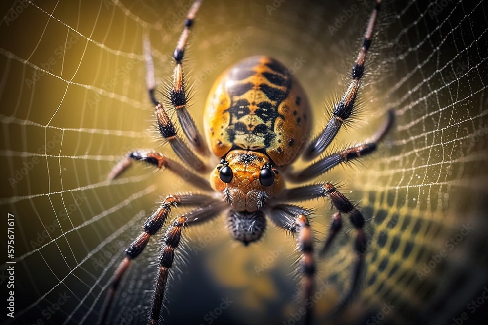 Poster detail of a spider spinning its web in macro generative ai