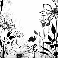 minimalist vintage background with flowers. black and white. Generative AI
