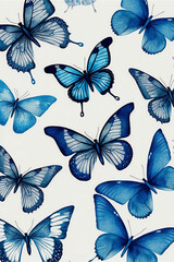 Obraz na płótnie Canvas group of blue butterflies on a white background