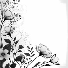 minimalist vintage background with flowers. black and white. Generative AI