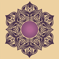 Round gradient mandala on background. Vector boho mandala in green and pink colors. Mandala with floral patterns. Yoga template