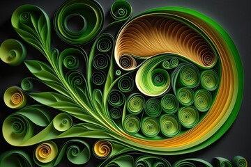 Green energy paper quilling, concept of Renewable Resources, created with Generative AI technology