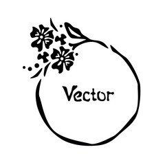 Vector background and frame template with place for text in simple modern abstract style with leaves and flowers. Hand drawn line art for tattoo, postcard or social media wallpaper