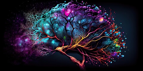 Brain exploding with different colors. Generative AI