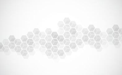 Hexagons pattern on gray background. Genetic research, molecular structure. Chemical engineering. Concept of innovation technology. Used for design healthcare, science and medicine background