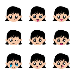 set of faces,Set Girl emotion faces. Vector illustration kid portrait icon with different expression,vector emotion face kid

