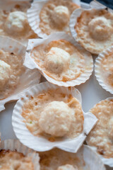 Plate with delicacy roasted scallops with cheese