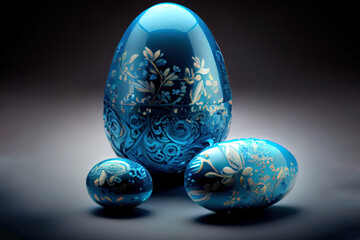Blue nail-polish Easter eggs. Generative Ai