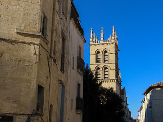 Rue vers la cathédrale Saint-Pierre à Montpellier, Occitanie