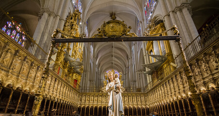 The Choir and the Virgin Blanca inside Toledo Cathedral, Spain.