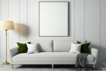 White sofa with an empty frame on background