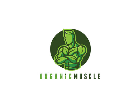 super nutrition logo with strong arm and leaf icon illustration vector template for healthy vitamin business, medical super food logo with strong hand symbol