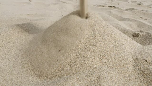 Falling sand forms a pile.
