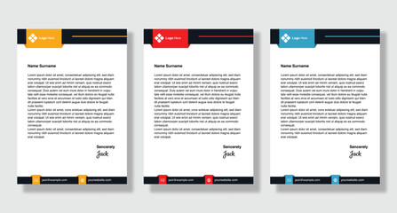 Creative and simple business letterhead template design with 3 different color options corporate letterhead