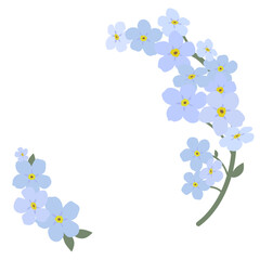 Round frame with nice blue flowers isolated on a white background. Spring vector frame.