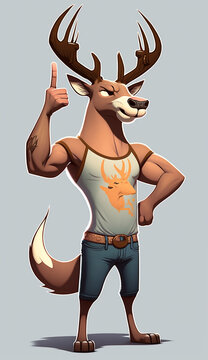 Deer  Muscular Cartoon Character Wearing A Tank Top Giving A Thumb Up Generative AI Digital Illustration Part#240223