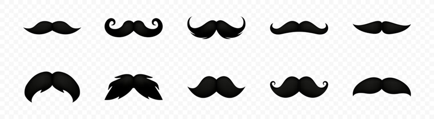 Moustache vector icon set. Whisker icons. Flat black moustache icon collection.  Vector graphic - obrazy, fototapety, plakaty