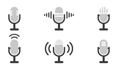 Microphone vector icons set. Voice record on studio. Karaoke or radio icons.