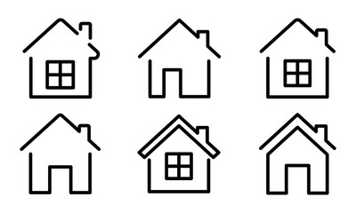 Set of lines home  icons vector. House symbol. Black silhouette with home icons. Web Homepage sign.