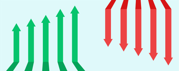 Financial arrows up and down. Green and red arrow. Increase and decrease. Vector 10 EPS.