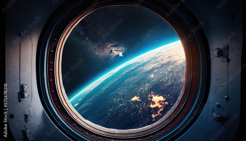 Poster blue planet view from outer space , generative ai