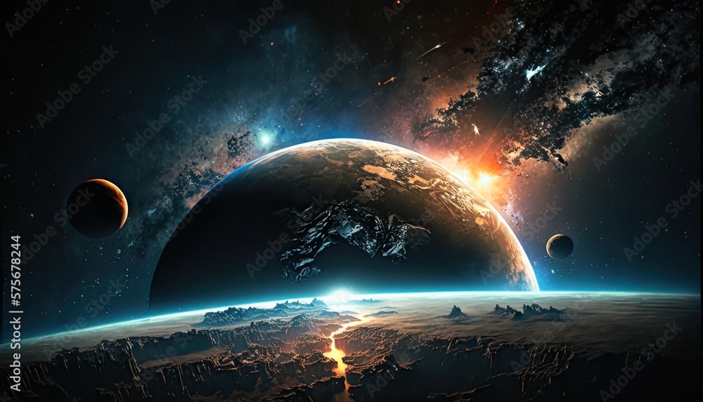 Poster blue planet view from outer space , generative ai