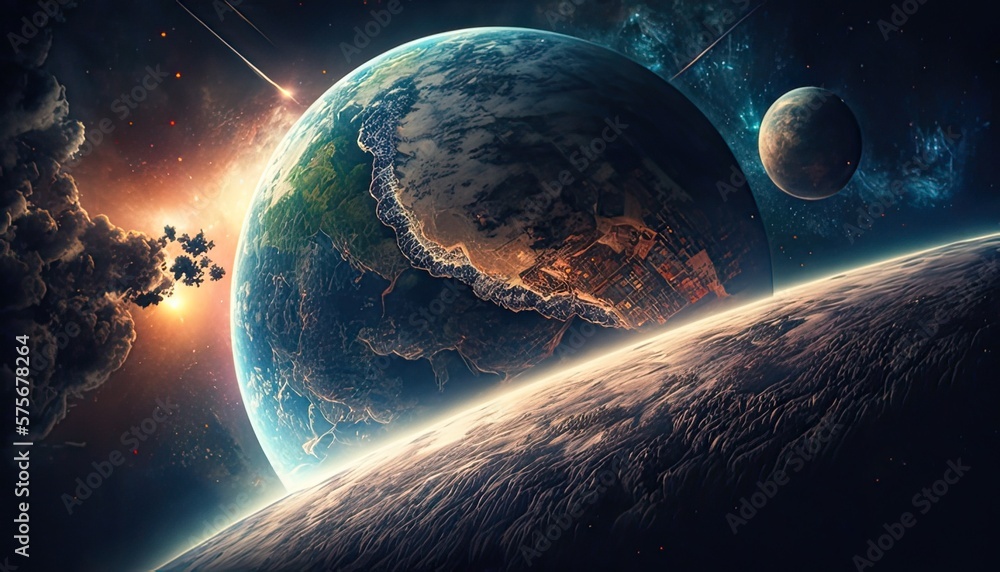 Poster blue planet view from outer space , generative ai