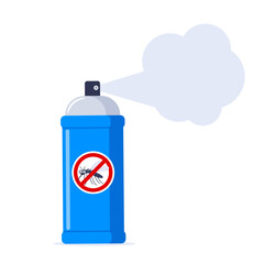 Repellent spray in the blue bottle. Protection from the mosquito and other insect. Aerosol for bug bite prevention. Vector illustration.