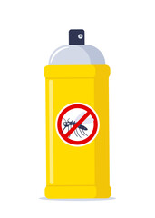 Obraz premium Repellent spray in the yellow bottle. Protection from the mosquito and other insect. Aerosol for bug bite prevention. Vector illustration.