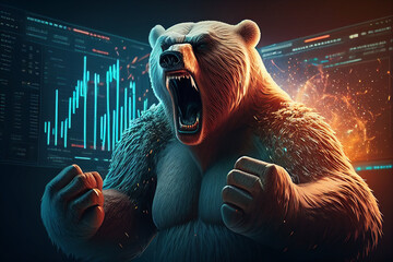 Powering Up the Bear Market: Ultra-Realistic Angry Bear Trades with Computer in Stock and Crypto Markets - Generate AI