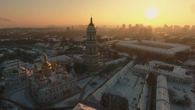 National Kyiv-Pechersk Historical Cultural Preserve. Aerial. Ukraine. Kyiv. Winter