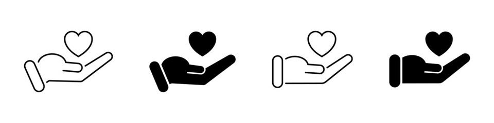 Hand holding heart icon set. Hand with heart. Friendship icons. Hearts in hands.