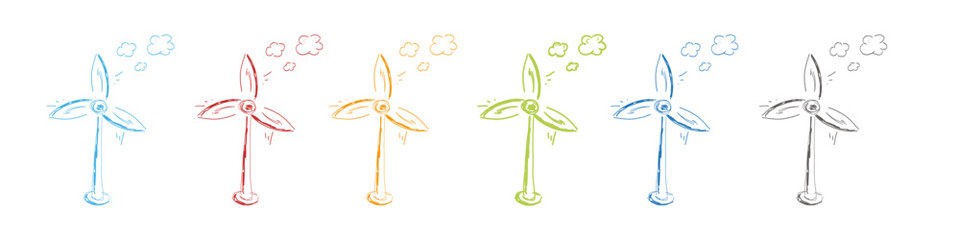 Windrad Windenergie Energie Wind Turbine Skizze Zeichnung Band Banner Regenbogen