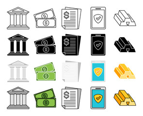 Set of Money and Financial in flat style isolated