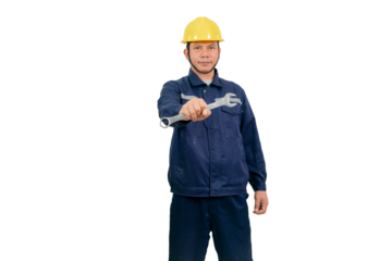 A man wearing a mechanic's work uniform