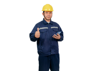 A man wearing a mechanic's work uniform