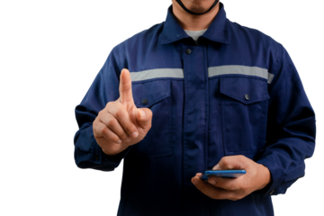 A man wearing a mechanic's work uniform