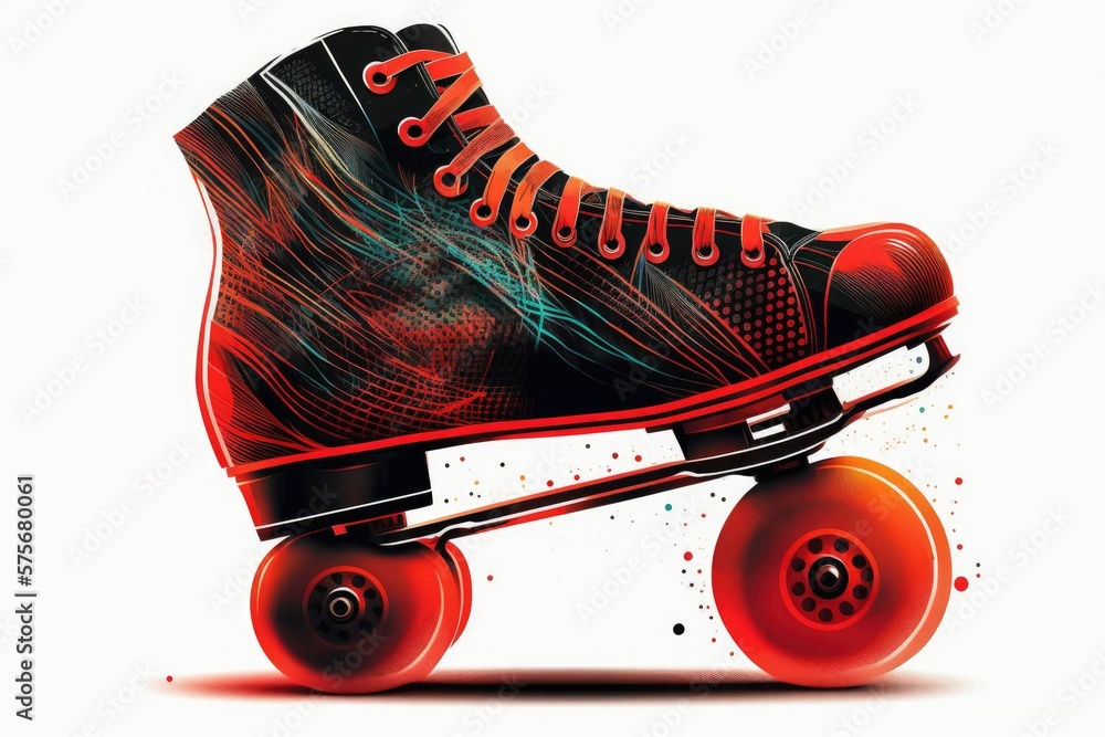 Wall mural image of a roller skater's side on a white background. generative ai