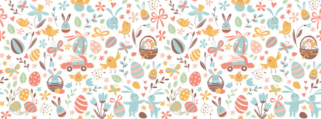 Funny Happy Easter seamless pattern background greeting card