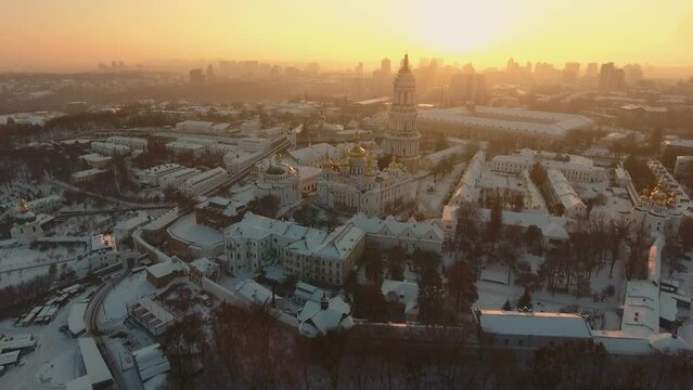 National Kyiv-Pechersk Historical Cultural Preserve. Aerial. Ukraine. Kyiv. Winter